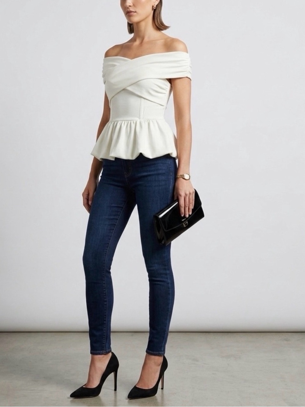 Women’s Cream Off-Shoulder Peplum Dress